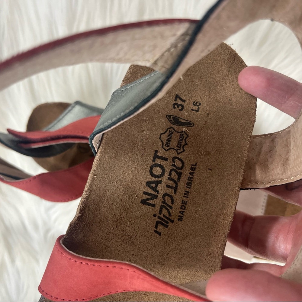 NAOT NEW vixen size 6 6.5 (37) Red Nubuck Ankle Strap Heel Wedge Sandals Shoes - Picture 8 of 10